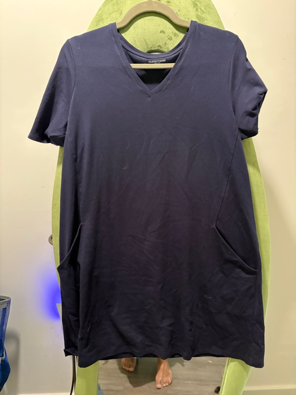 Eileen Fisher Navy V-Neck Short Sleeve Tunic Dress